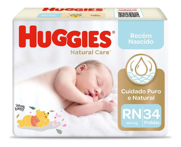 Kit 2 Fralda Huggies Natural Care Mega R/n 68un 0