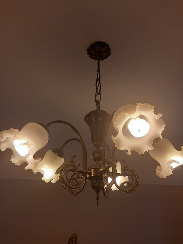 Araña - Lampara Antigua De Bronce Con Dos Veladores. 0