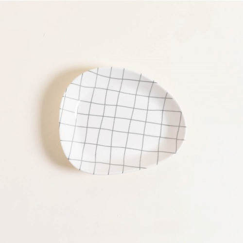 Bandeja/fuente De Cerámica Blanco C/rayas Irregular 20x17cm 0