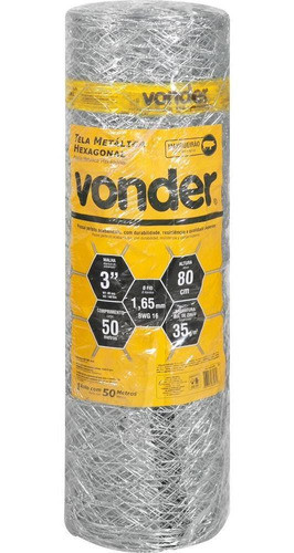 Tela Metálica Mangueirão Hex Malha 3'' Bwg16 0,8m 50m Vonder 0