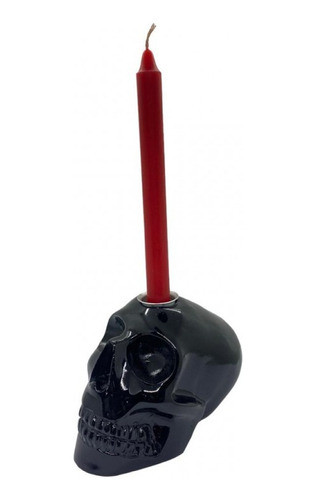 Imagem De Crânio Castiçal Preto Suporte Para Vela Resina 0