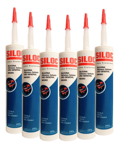 Sellador Silicona Acetica Siloc Negro X 280g (6 Unidades) 0