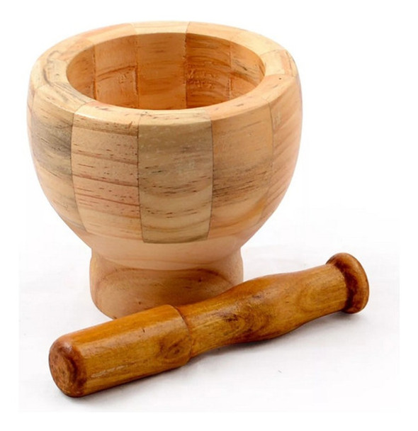 Pilão Com Socador Bambu Alho Pimenta Condimentos 0