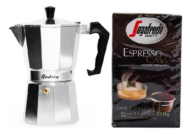 Cafetera Italiana Hudson 9 Tazas Plateada + Cafe Segafredo 0 Cafetera Italiana Hudson 9 Tazas Plateada + Cafe Segafredo 0
