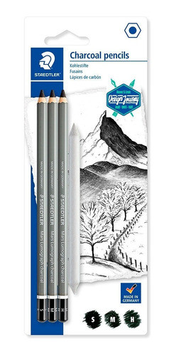 Lápis Carvão Staedtler Lumograph 3 Unidades E 1 Esfuminho 0