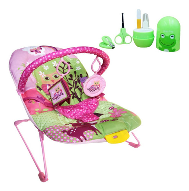 Cadeira Balanço P/ Bebê Rosa Musical 9kg Soft + Kit Estojo 0