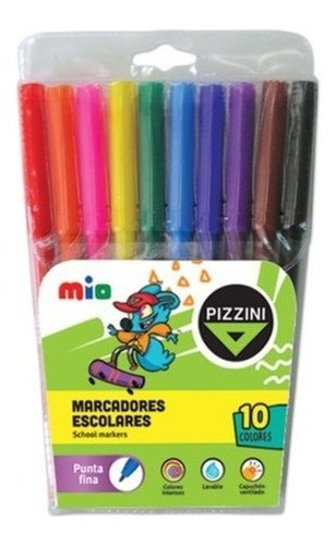 Marcadores Escolar  X 10 Colores Punta Fina Al Agua Pizzini 0