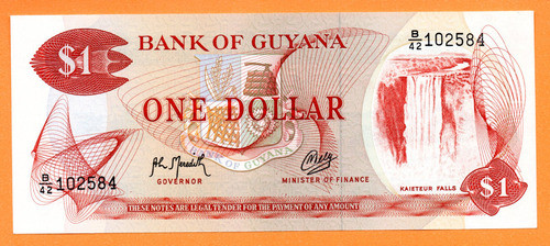 Billete Guyana 1 Dólar, Pick 21g.2, Año 1992 (unc) 0