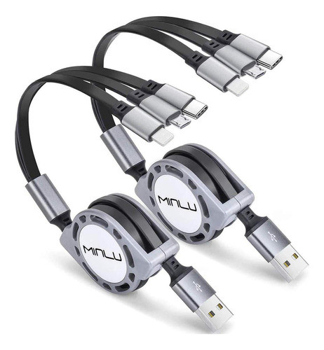 Cable De Carga Mltiple 3a Minlu Paquete De 2 Cables Usb Retr 0