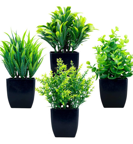Greentime Paquete 4 Plantas Falsas Maceta Negra, Mini Planta 0