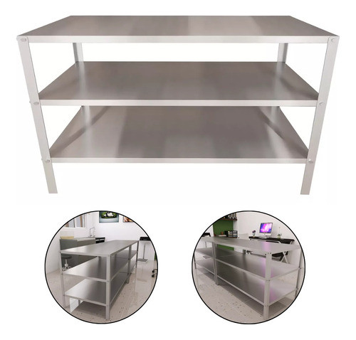 Mesa Inox 3 Prateleiras Multiuso Ajustável Aço Veterinária 0