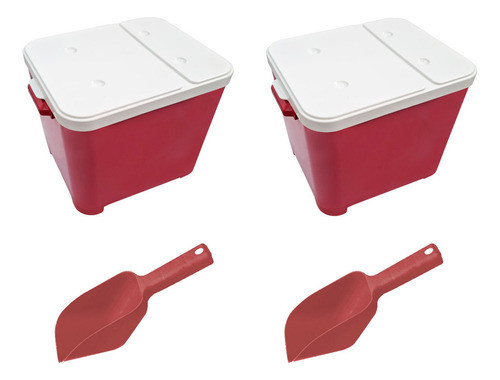 Kit 2 Canister Ração Cachorro Gato 2 Pás Dosadora Vermelho 0