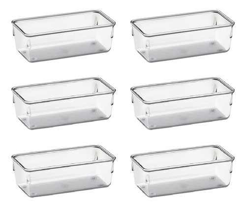 6 Organizador Multiuso Retangular Médio Acrílico Cristal 0
