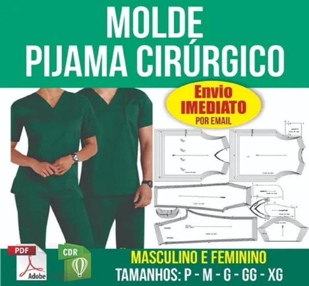 Molde Pijama Cirurgico - Masculino E Feminino - Pdf E Corel 0