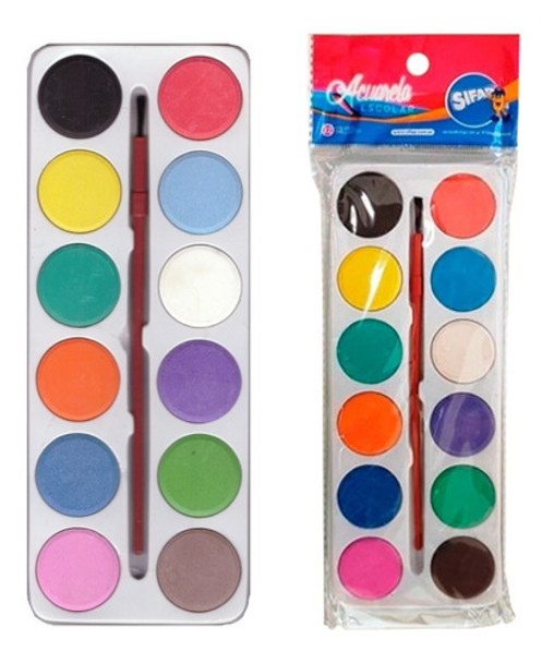 Acuarela Escolar Acuarelas Sifap X 12 Colores + Pincel 0