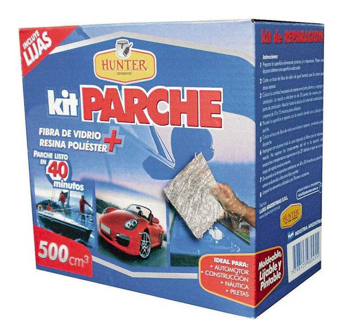 Kit Parche Fibra Vidrio + Resina Poliéster Hunter 500cm3 0