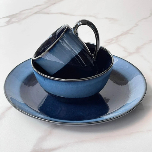 Juego De Vajilla Azul Noche 3 Piezas Cerámica 0