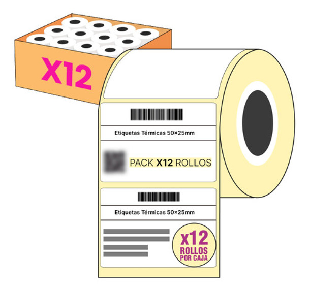 12 Rollos De Etiquetas Termicas Autoadhesivas 50 X 25 Mm 0