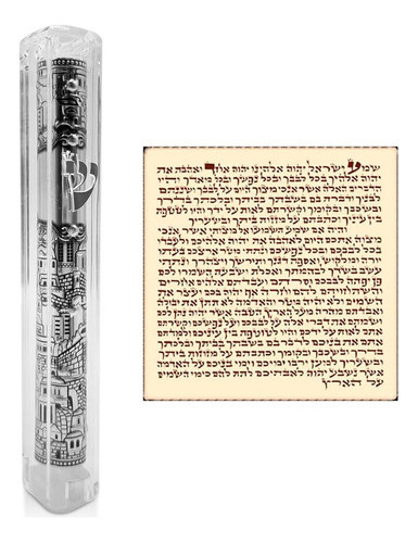 Talisman4u Jerusalem Clear Mezuzah Case With Scroll Silver O 0