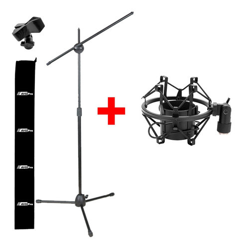 Combo Pie Microfono + Araña Shockmount Avg Pro Funda 0