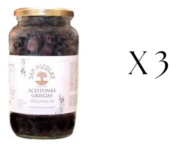 Aceitunas  San Nicolás  Griegas Orgánicas X 500g X3u 0