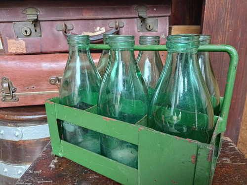 Antigua Botella Leche Conaprole Casillero X6 Vintage Deco 0
