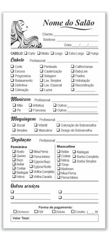 Comanda / Salão Beleza / Cabeleireira / Personalizado 24 Bls 0