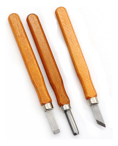 Set 3 Gubias Mini Acero Profesionales Mango Madera Tallado 0