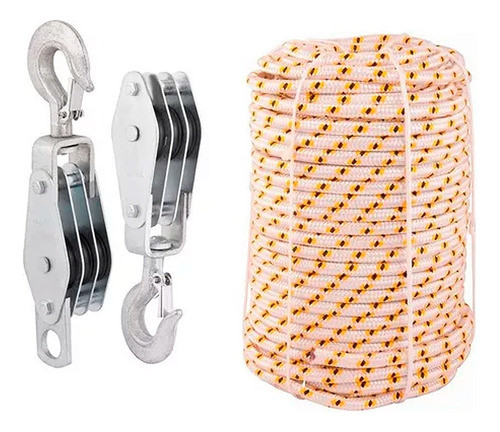 2 Moitão Para Elevação De Carga Com Roldanas 45mm 50m Corda 0