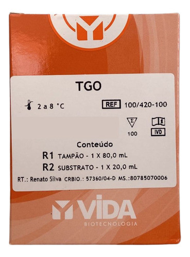 Reagente Tgo Ast 100ml Para Laboratório 0