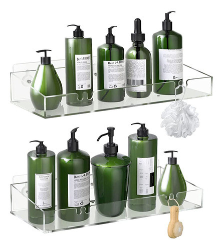 Durmmur 2-pack Acrylic Clear Shower Shelves, Adhesive Bathro 0
