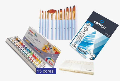 Kit Pintura Prime Aquarela Pentel  Pincel  Bloco Papel Gode 0