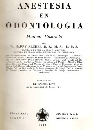 Anestesia En Odontologia - Harry Archer 0