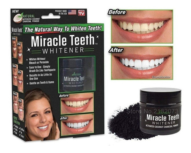 Blanqueador Dental Miracle Teeth Carbon Coco Natural No Daña 0