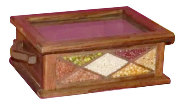 Caja De Té 12 Compartimientos Madera Semillas Vidrio 0