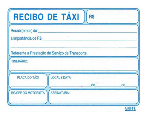 20 Blocos Recibos De Táxi C/50 Folhas  Branco 0