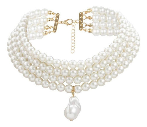 Colar Multicamadas Da Do Falso Redondo Branco 01 0