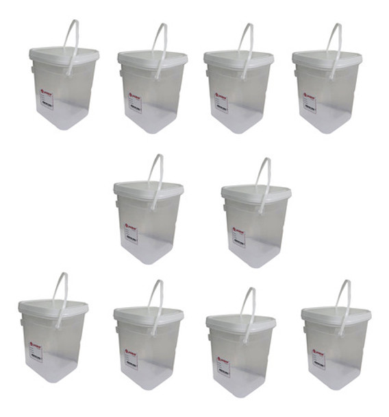 Kit 10 Balde 3,6l Plástico Alimentício C/ Tampa E Alça 0