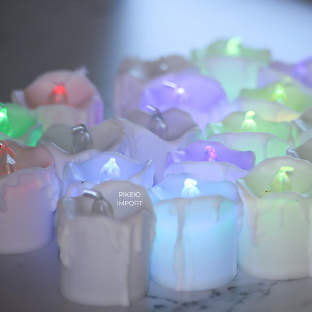 Set X24 Velas Led Rgb A Pila Cotillon Souvenir Evento Deco 0