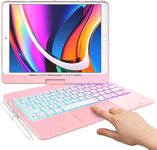Funda Para Tablet Con Teclado P/iPad 9na 8va Gen. 360º Rosa 0