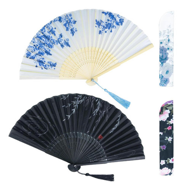 2 Abanicos De Mano Para Mujer Plegables, Abanicos De Papel Y 0