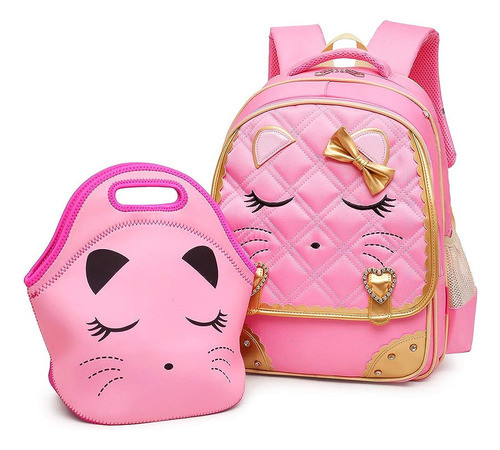 Mochila Y Lonchera Diseno De Gato  Rosa 0