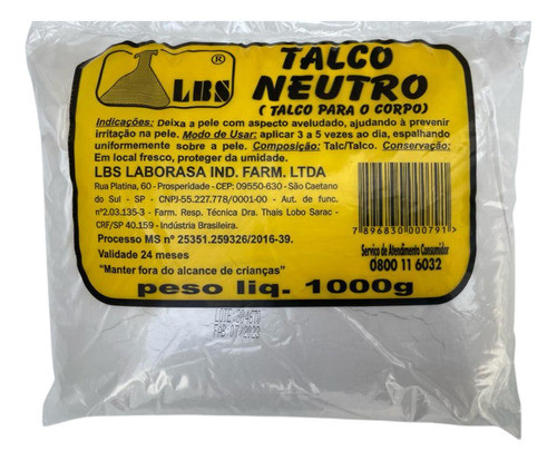 Talco Neutro Para O Corpo 1kg Lbs 0