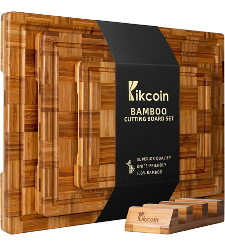 Conjunto De 3 Tablas De Cortar De Bambú Con Canal De Jugo 0