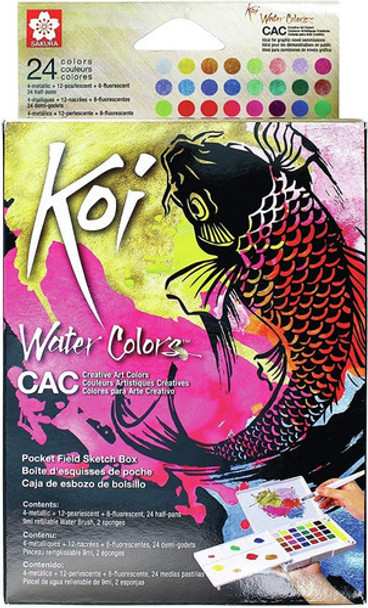 Acuarelas Pastillas Sakura Koi Metal Fluo Nacar Estuche X24 0