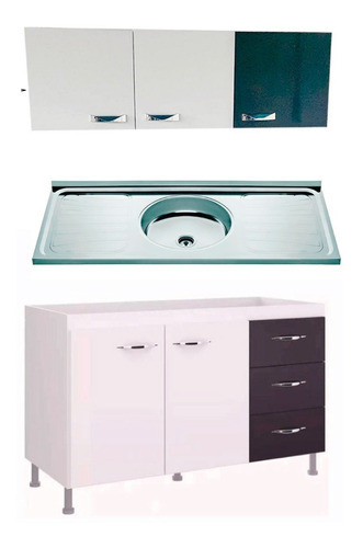 Aereo De Cocina + Bajo Mesada 2 Puertas + Pileta Acero 1.20 0