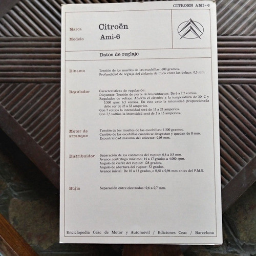 Citroen Ami 6 Ficha Técnica Sistema Eléctrico Original 0