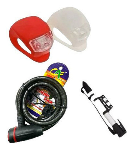 Kit Completo Cadena + Inflador + Kit Luces Bicicleta Silicon 0