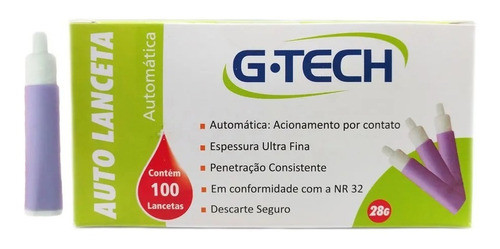 Auto Lancetas Glicose Automática Com 100 Unidades G-tech 0