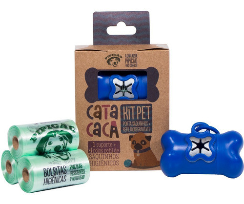 Kit Porta Saquinho Ossinho Azul Com 80 Saquinhos Cata Caca 0